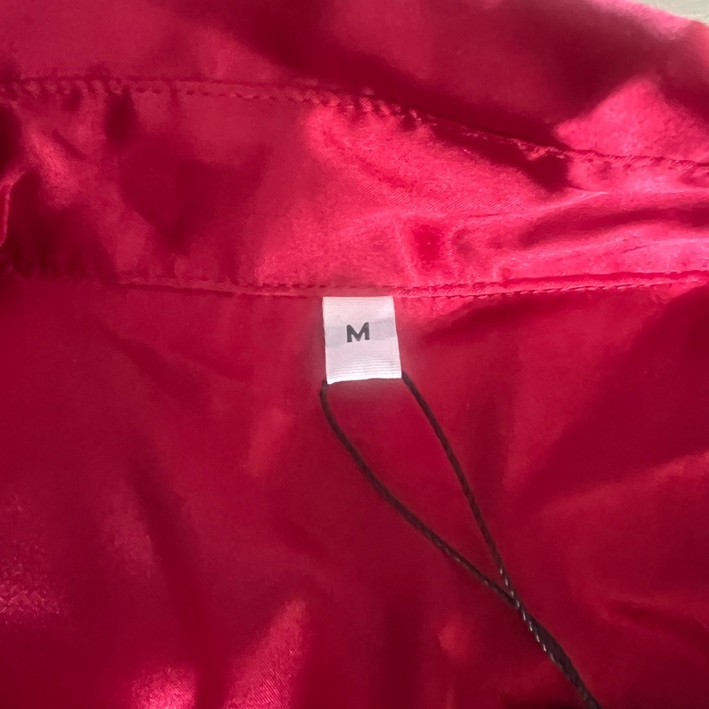 Sleek Red Satin look Button-Up Shirt - Picture 4 of 4